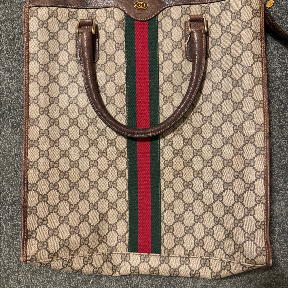 Vintage 1980s Gucci GG Supreme Monogram Tote Bag Brown